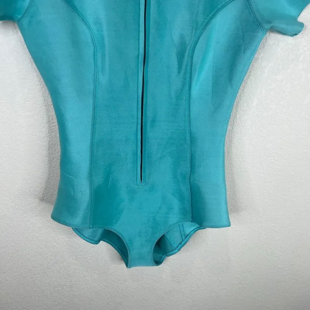 Lisa Marie Fernandez Farrah Swimsuit Size‎ 3 US 6-8 Teal Bonded Zip Up One Piece